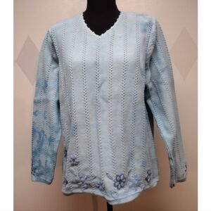 Tulchan embroidered tie dye cable knit sweater